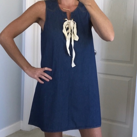 Denim Tie Front Dress - Picture 2 of 8